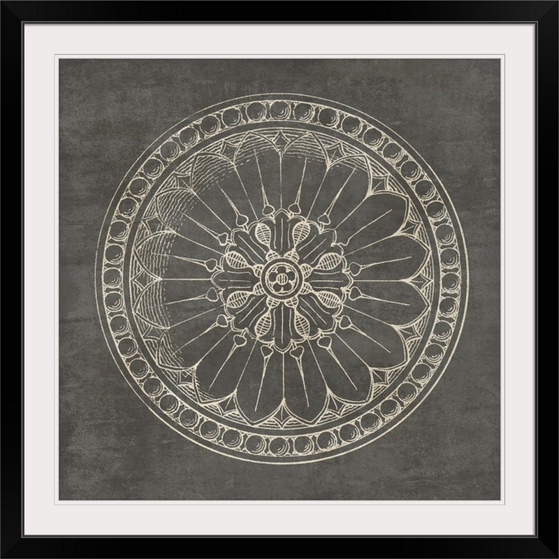 «Rosette I», impression en gris, H 20" x l 20" x P 1", Cadre noir