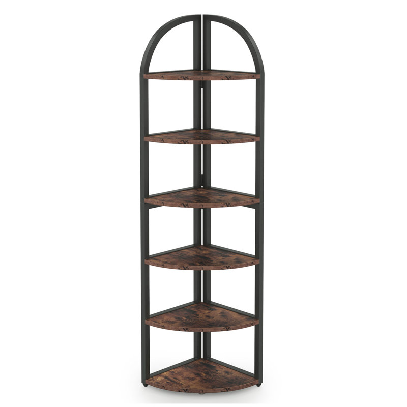 Étagère de coin 71,65 po de hauteur à 6 niveaux brun rustique, bibliothèque d'angle pour petit espace, support pour plante, salon, bureau