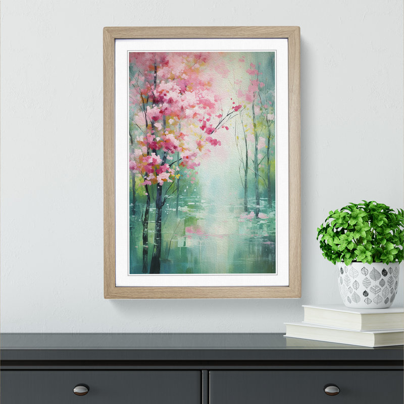 Spring Forest Impressionism No.2 - Single Picture Frame Print on Wood, Oak, 46cm H x 34cm W x 2cm D