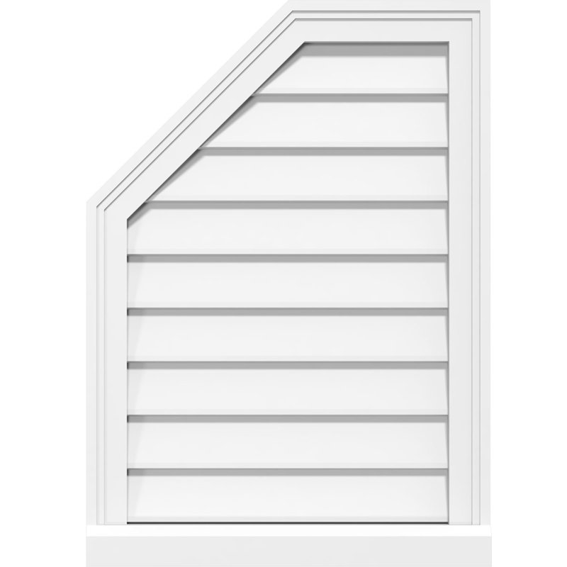 Half Octagon Top Left Surface Mount Non-Functional Brickmould Sill Frame PVC Gable Vent, 40" H x 16" W