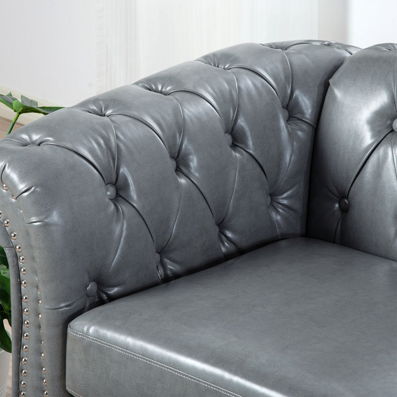Upholstered 84.65'' Sofa, Gray Faux Leather