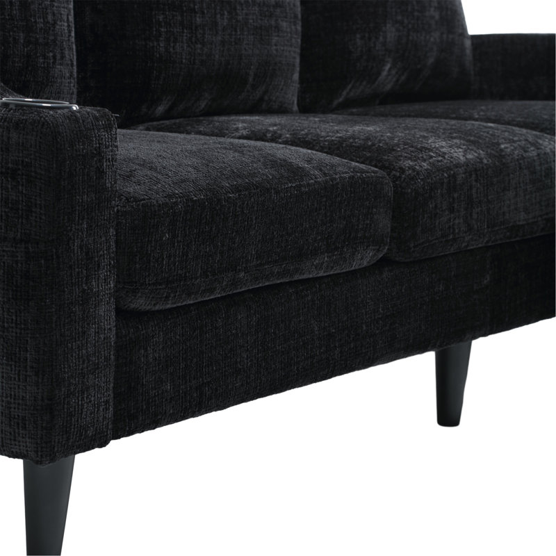 Adylynn Upholstered L-Shaped Sectional, Black Chenille