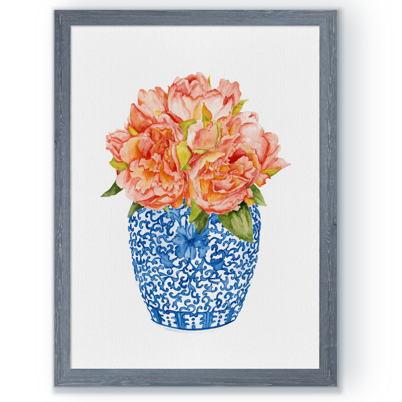 « pivoines doux i » par paul cezanne-cadre photo, reproduction d’art, H 22 po x l 16 po x P 1 po, Cadre de toile gris