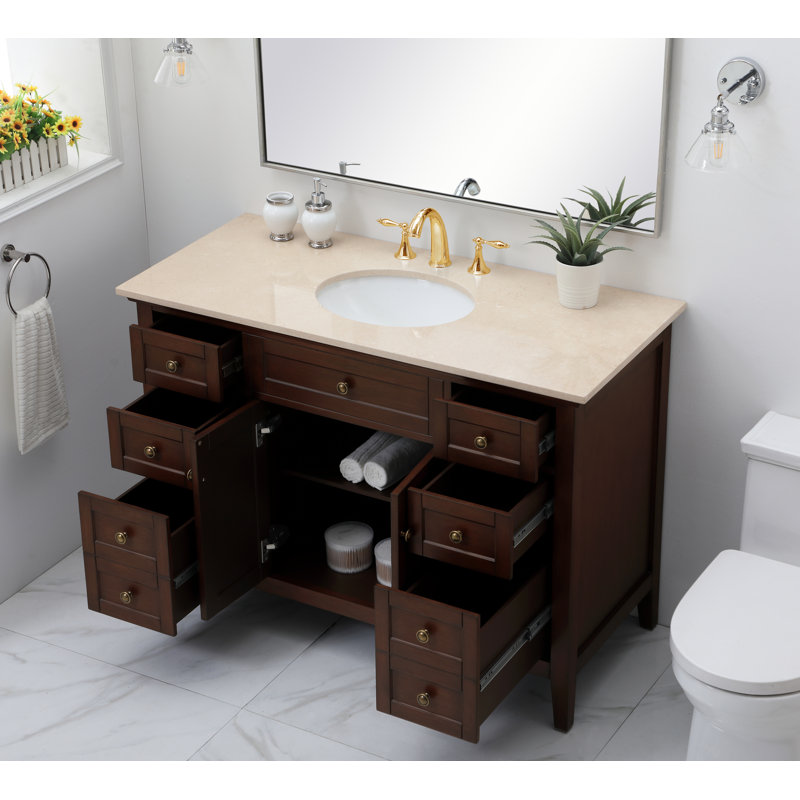 Ain 48'' Single Bathroom Vanity with Marble Top, Teak, Cream