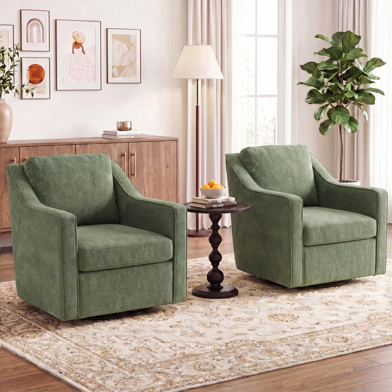 Upholstered Fabric Swivel Armchair, Green