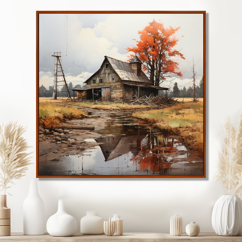 Art mural sur toile Barns, H 36 po x l 36 po x P 1,5 po, Cadre flottant brun