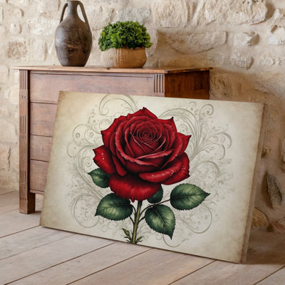 Canvas Create An Image Featuring A Single Red Rose With Lush Wall Art Green Leaves Positioned Prominently In The Foreground Against A Canvas Wall Art