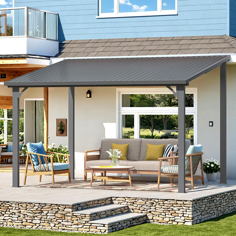 Hardtop Gazebo With Galvanized Steel Sloping Roof, 98.4" H x 144" W x 96" D 