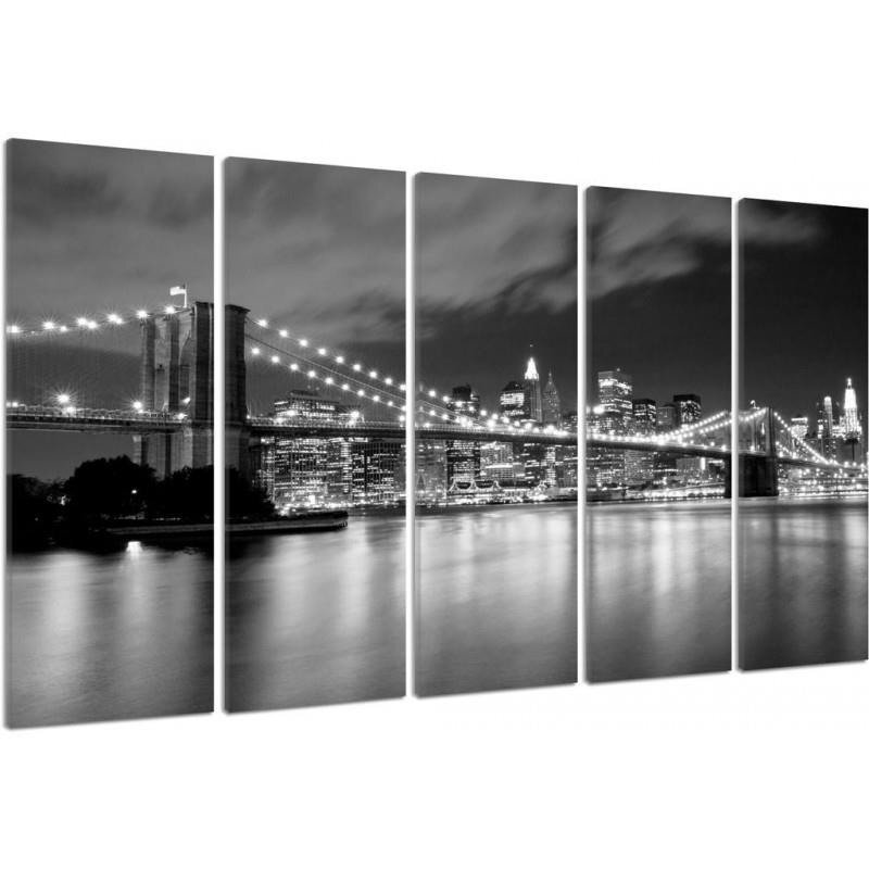 5-tlg. Leinwandbilder-Set Die Brooklyn Bridge bei Nacht