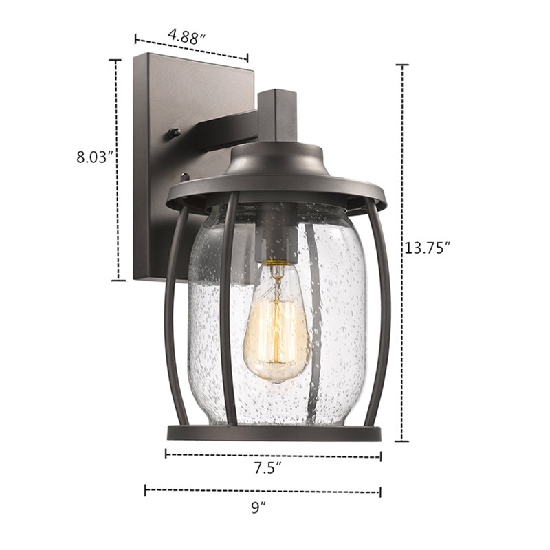 Jackson Spadaro 1 Light Rubbed Bronze Outdoor Wall Sconce 14" Tall, 13.75" H x 7.5" W x 9" D, Rubbed Bronze