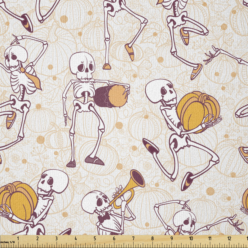 Cung Skeleton Dancing and Playing Music with Pumpkins Multi-Purpose Fabric