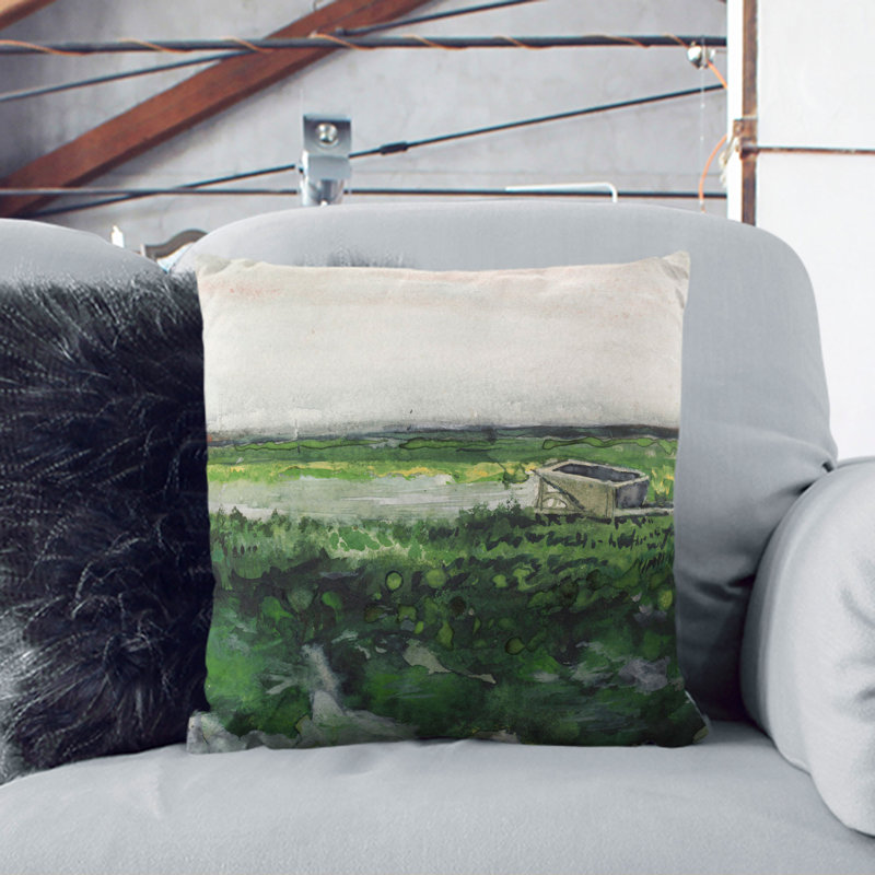 Landscape With Wheelbarrow Square Throw Cushion, 55cm H x 55cm W x 20cm D, Black