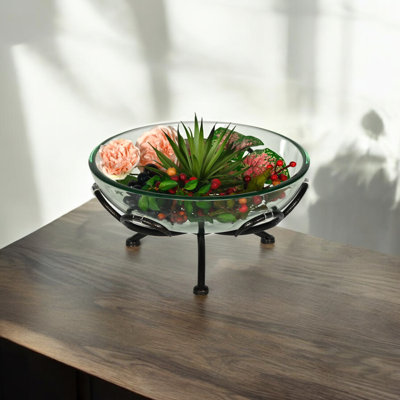 Olivan Tempered Glass Bowl & Metal Stand