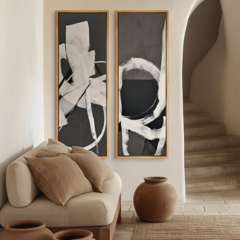 «Modern Modern Black & White Abstract Line Composition», ensemble de 2 reproductions d'art encadrées sur toile 60 po x 20 po x 2 pièces, 60 po x 30 po x 2 pièces