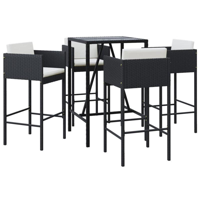 Latitude Run® 5 Piece Patio Bar Set With Cushions Black Poly Rattan