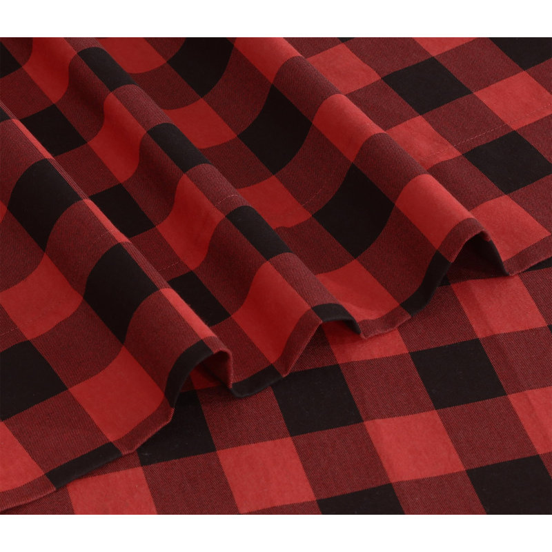 - Set of 4, Queen Sheet Set with 4 additional pieces, Red & Black/Plaid