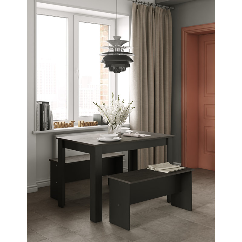 Romario 4 - Person Dining Set, Concrete, Black, Concrete