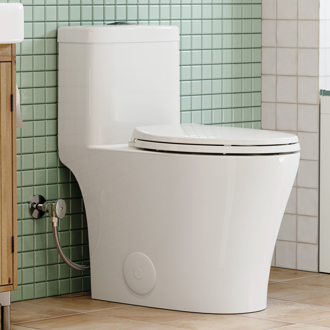 Elongated One-Piece Toilet, 17" ADA Comfortable Chair Seat Height, 0.8/1.26 GPF Dual Flush Toilet with Square Button, MAP 1000g, White Toilet Bowl HOROW