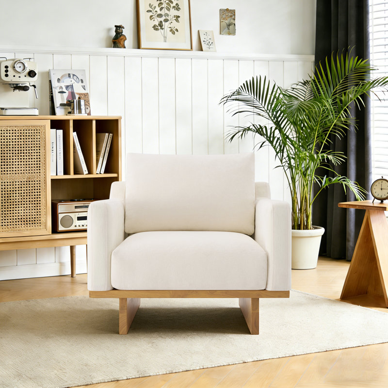 Fauteuil d'appoint rembourré l 36 po Modern, Chenille, Beige