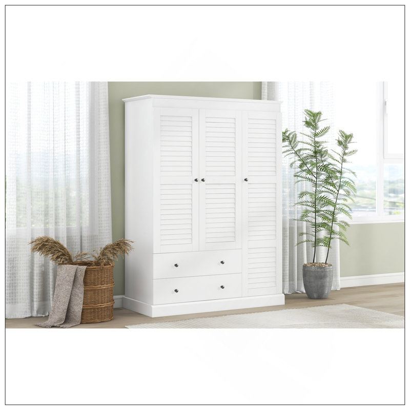 Armoire penderie 3 portes à 3 volets avec 2 tiroirs