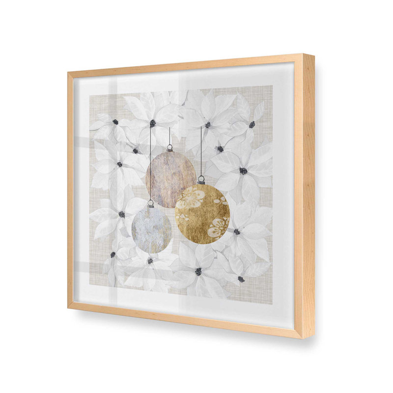 Imprimé Holiday Ornaments in Bloom II, Cadre en érable brut, bois massif, H 17,5 po x l 17,5 po