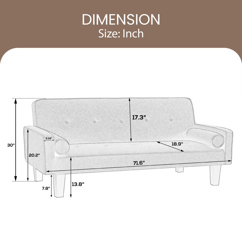 Futon avec matelas capitonné 71,6 po Ilta, Lin brun