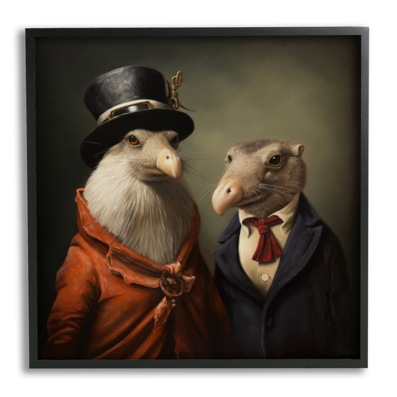 Ba-921 - Couple d'animaux encadrés, mode rétro, impression sur bois, H 12 po x l 12 po x P 1,5 po
