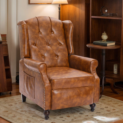 Vintage Pu Leather Recliner Chair With Heated Massage & Wingback Design