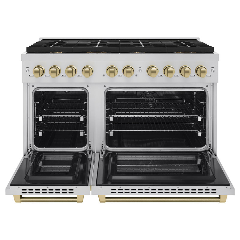 ZLINE Autograph 48 in. Paramount Dual Fuel Range in Stainless Steel with Bronze Helix Handles, Bronze