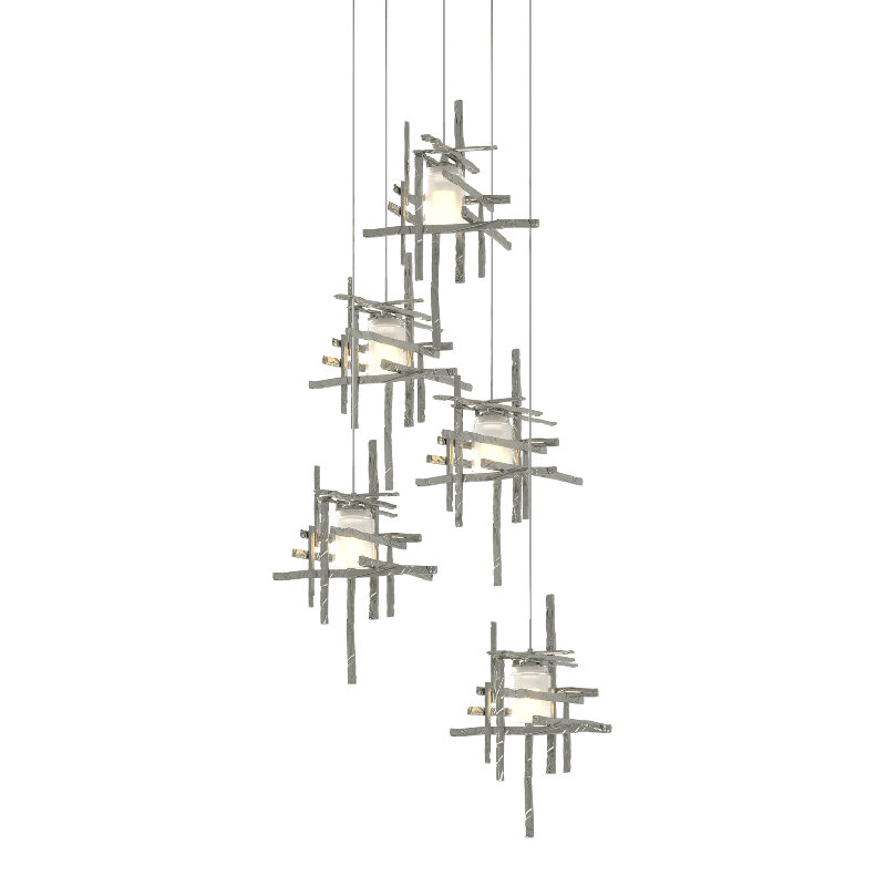 Tura 5 - Light Cluster Pendant, 50" - 130", Seeded Clear, Sterling
