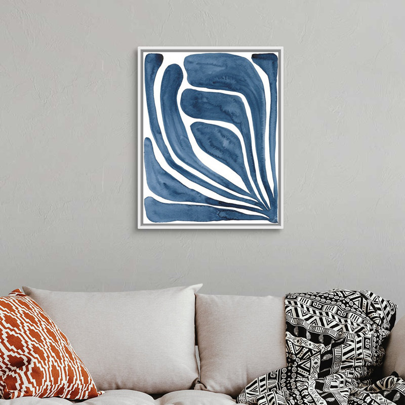«Blue Stylized Leaf I», art mural sur toile, H 32 po x l 26 po, Toile avec cadre blanc