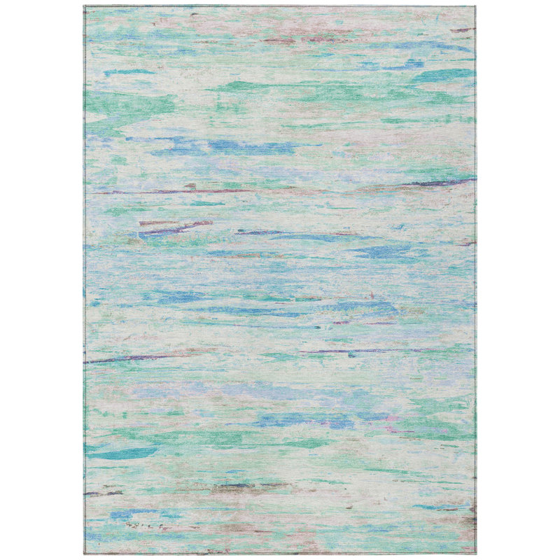 Tapis d'extérieur lavable abstrait bleu sarcelle et ivoire 5 pi x 8 pi