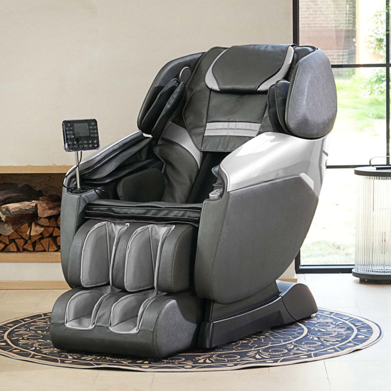 Fauteuil de massage chauffant en similicuir, Cuir noir / gris