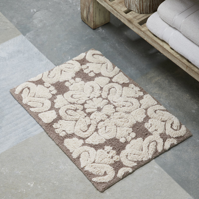 Danitra 100% Cotton 1885 GSM Bath Rug with Non-Slip Latex Backing, Soft Absorbent Machine Washable Bathroom Mat, Medallion Design, 21" x 34", Beige
