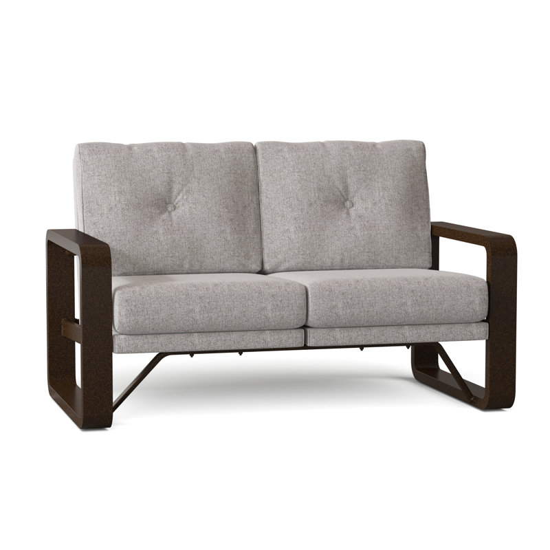 Vale 60.5'' Wide Aluminum Loveseat with Cushions, Poet Birch Sunbrella®, Chestnut Brown