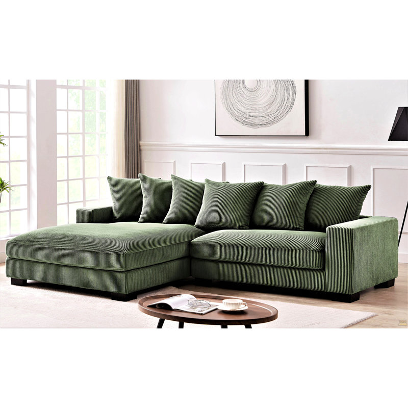 Luxe Oversized Two-Piece Left Facing Sectional Couches For Living Room, 102.4-Inch L Shaped Sofa With Chaise, Upholstered With Corduroy Fabric, Dark Green