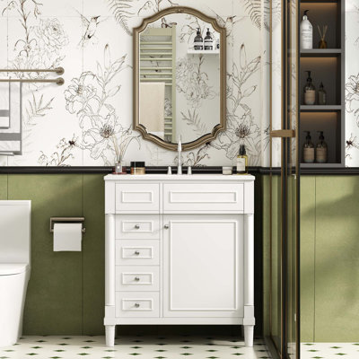 30" Bathroom Vanity With Sink, Freestanding Bathroom Storage Vanity Cabinet W/Soft-Closing Door, Bathroom Cabinet With 2 Drawers