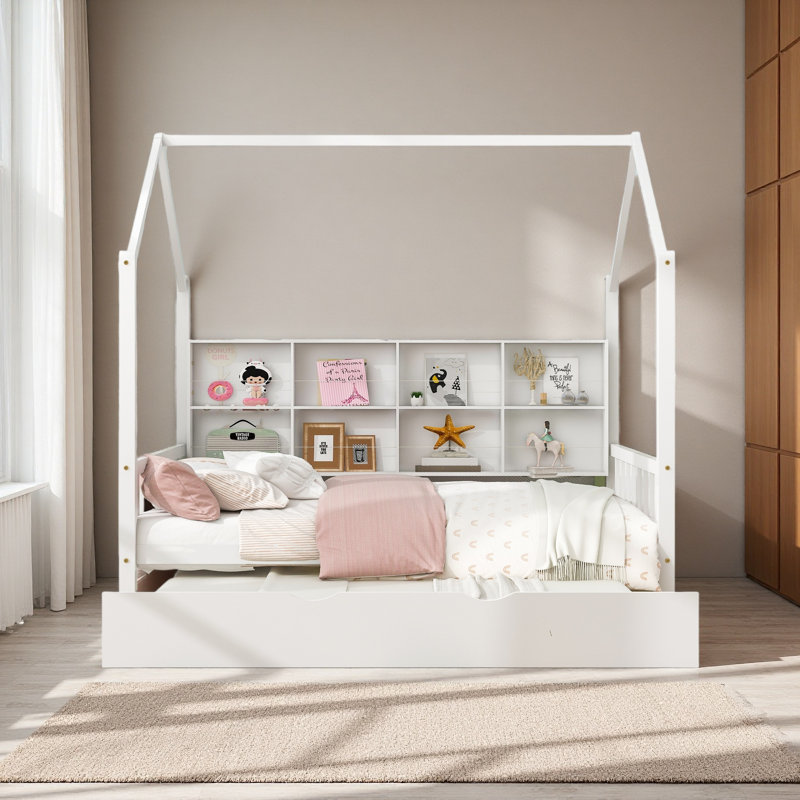 Lit en bois avec couchette et tablette, Lit double