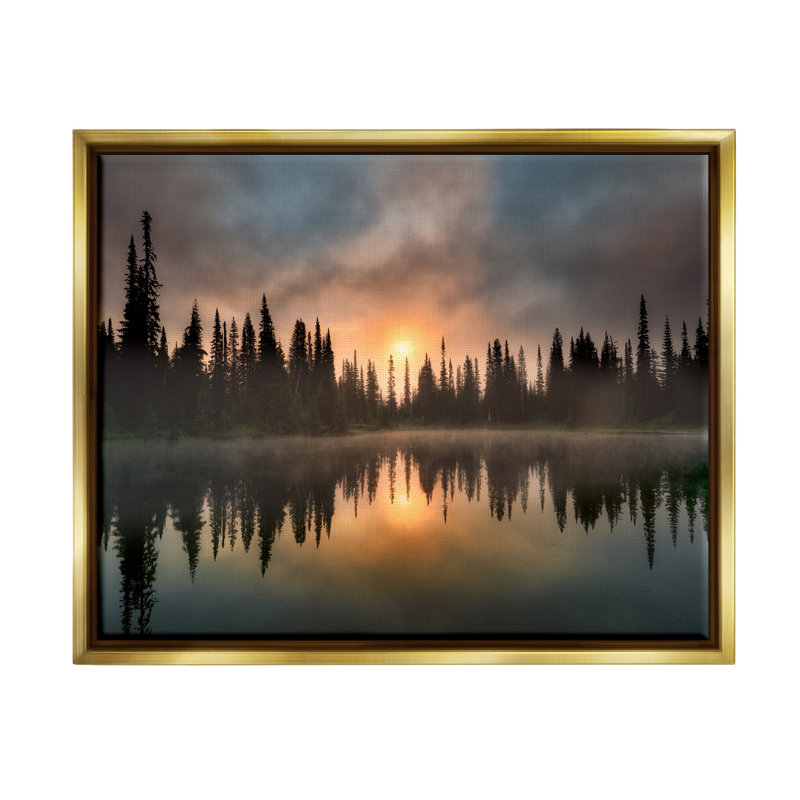 Mysterious Lake Reflection Sunset Forest par Dennis Frates - Photographie sur toile à cadre flottant