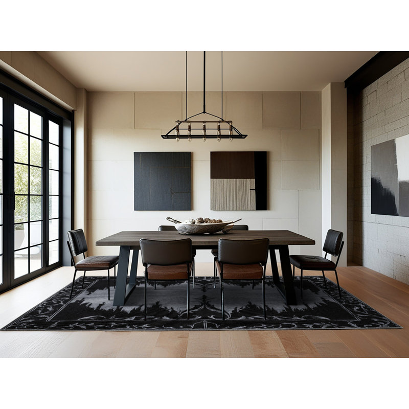 Tapis noir en bois de rose, Rectangulaire 8 pi x 12 pi