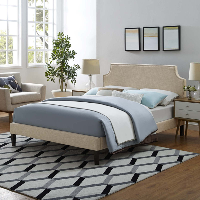 Corene Platform Bed with Squared Tapered Legs, King, Gray