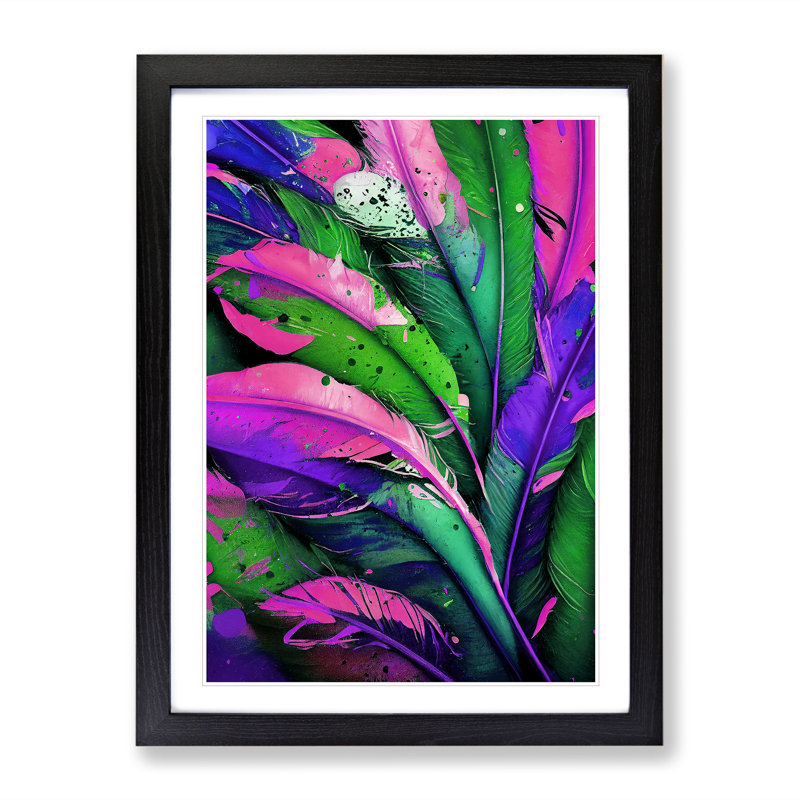 Splashed Feathers No.4 Abstract - Wall Art, Black Framed, 66cm H x 48cm W, White