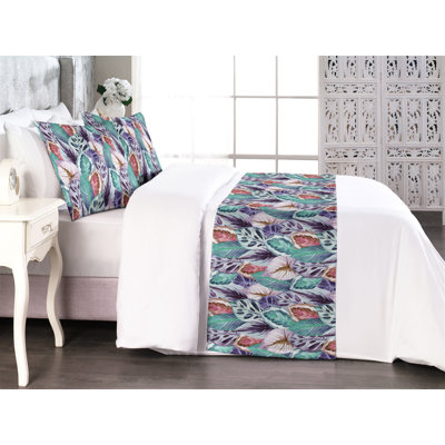 Ambesonne Leaf Bed Runner Set Watercolor Leaves Ornament Art  Plum Sea Green Soft Pink