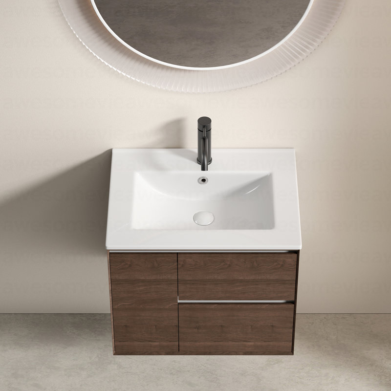 24 Inch Bathroom Vessel Sink, Ceramic Bathroom Vanity Sink Top Without Overflow,  Convenient For Storing Personal Items - Glossy White