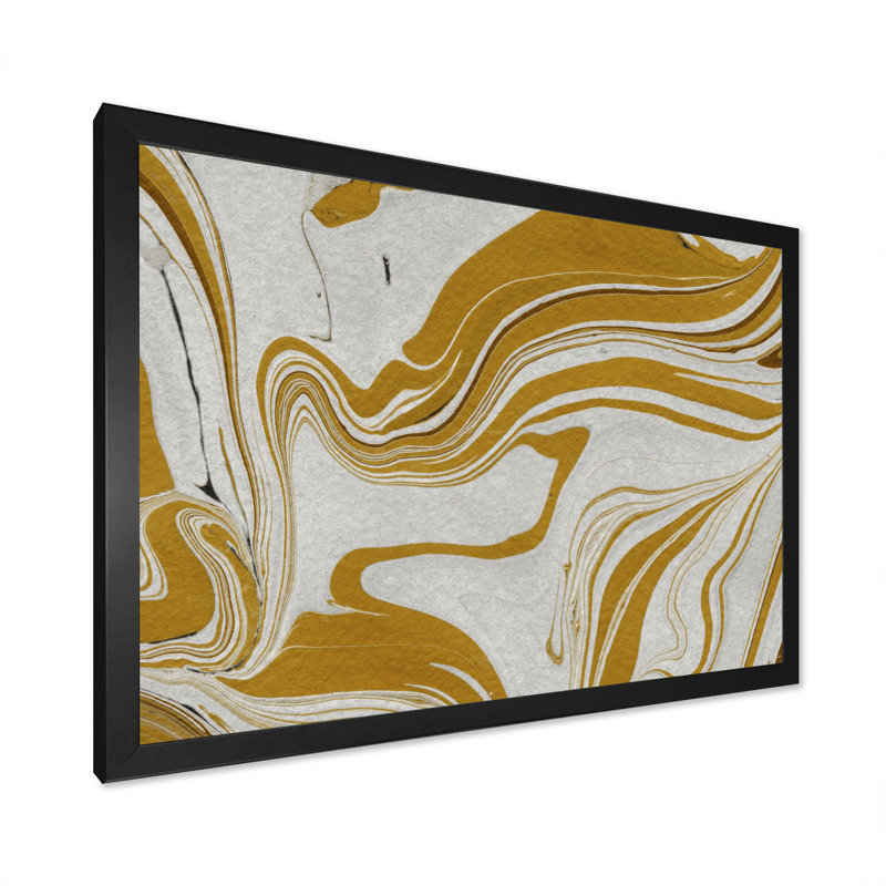 Or et gris marbré, impression sur toile flottante, Cadre photo noir, H 8 po x l 12 po x P 1 po