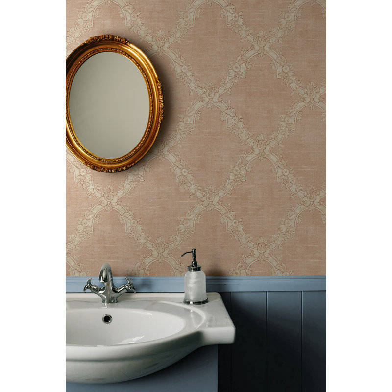 Seabrook Designs & Metallic Café Alanis Floral Trellis Unpasted Wallpaper, Dusty Rose