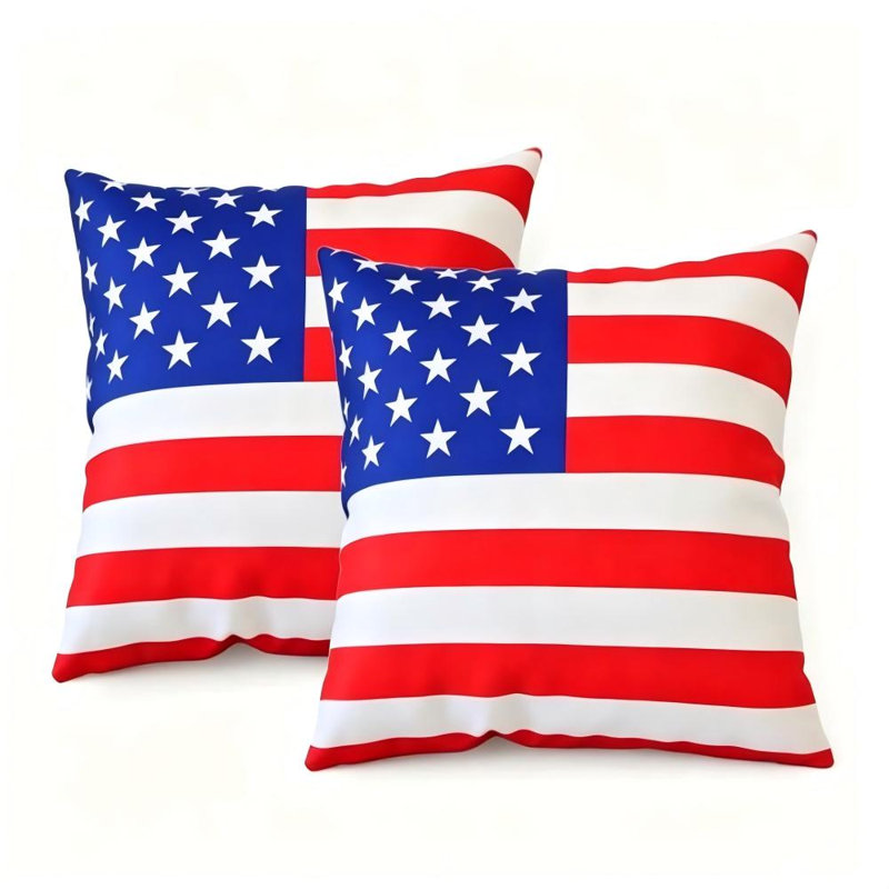 Outdoor Cushions Set of 2, 17.7"W×17.7"D Thick 6.7" Patio Chair Cushions with American Flag Print, Replacement Outdoor Seat Cushions for Patio Furniture, Chaise Lounge, Bench & Outdoor Sofa