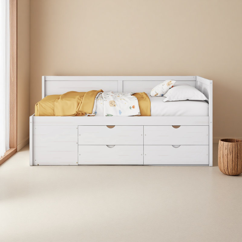 Lit de jour avec tiroirs et tablettes, Lit double, Blanc