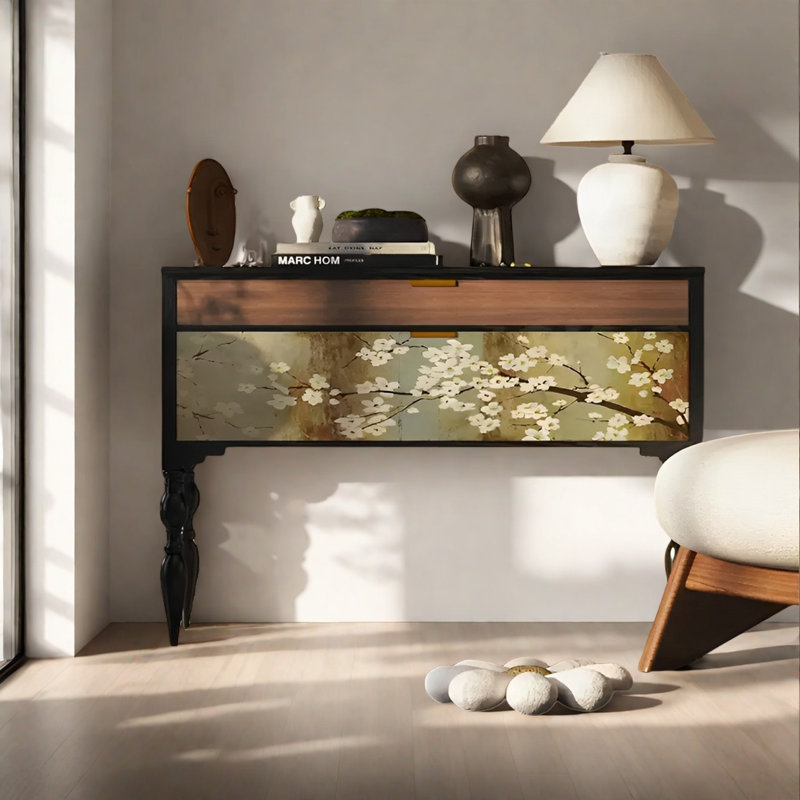 Retro Multifunctional Console Table with Drawers, Black