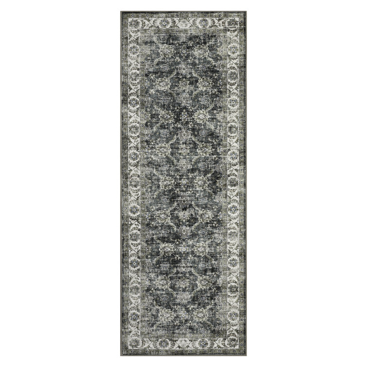 Oriental Machine Washable Rug Non-Slip Area Rug Vintage Design Rug Durable Floor Carpet Easy-Cleaning Rug